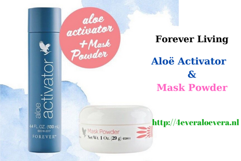 Samenstelling van Forever Living Mask Powder en Aloë Activator, essentieel voor een stralende huidverzorging.