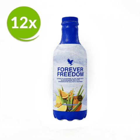12-Pack Forever Freedom voordeelbundel met aloë vera drank, vitamine C, glucosamine, chondroïtine en MSM