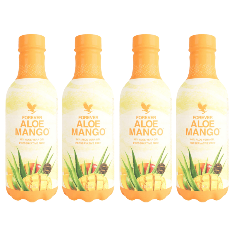 Confezione da 4 Forever Aloe Mango Flacone gel con gel di aloe vera puro all'86% e purea di mango naturale