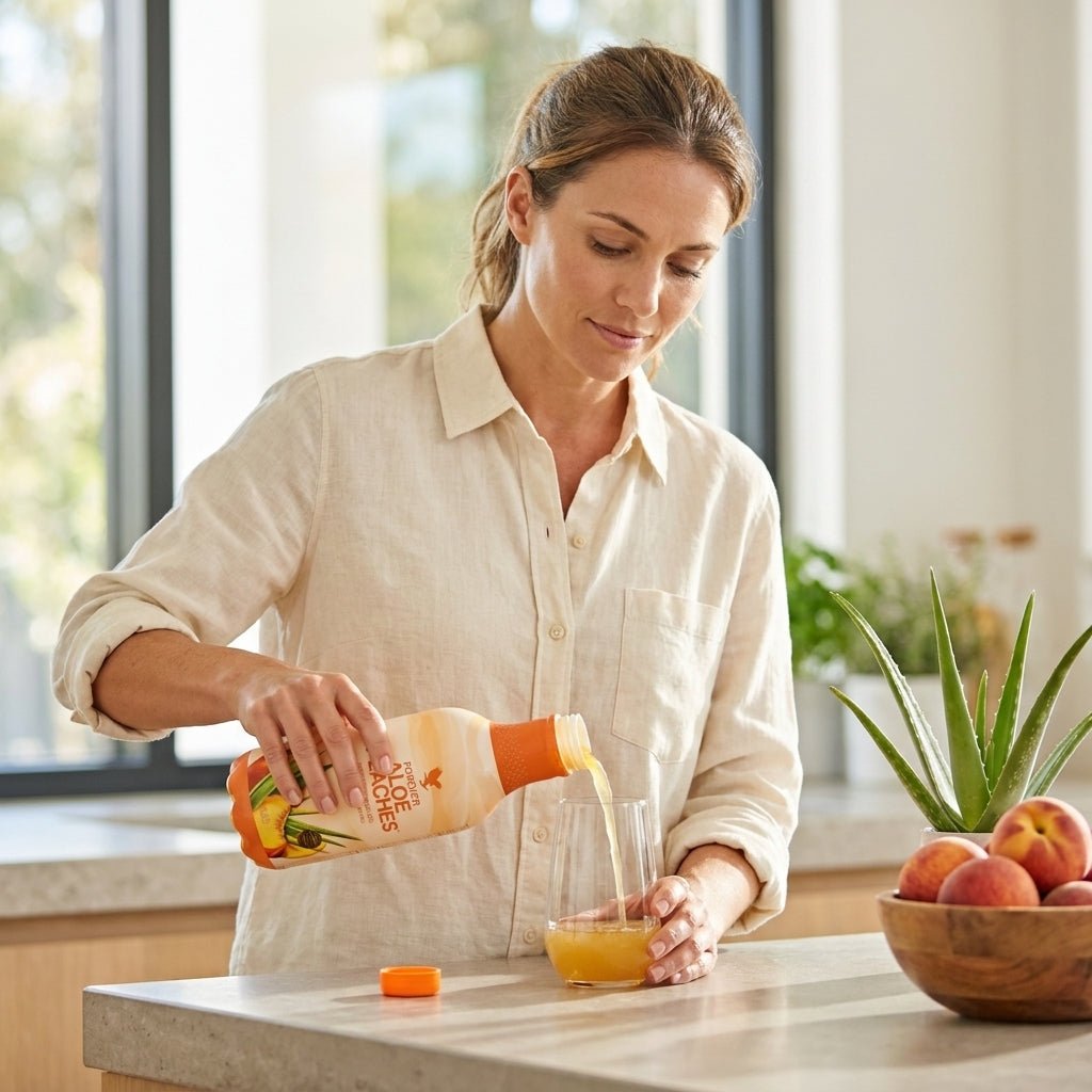 Forever Living Aloe Peaches drink for active lifestyle