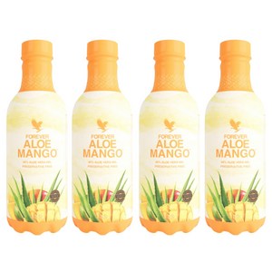 paquet de 4 Forever Aloe Mango Flacon de gel contenant 86% de gel d'aloe vera pur et purée de mangue naturelle