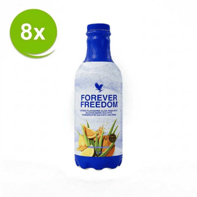 8-Pack Forever Freedom voordeelbundel met aloë vera drank, vitamine C, glucosamine, chondroïtine en MSM