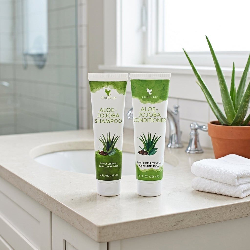 Forever Living Aloe-Jojoba Shampoo e balsamo con aloe vera per idratazione e cura