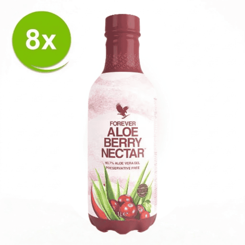 8-Pack Forever Aloe Berry Nectar voordeelbundel met aloë vera drank, cranberry en appel – 8 flessen van 1 liter
