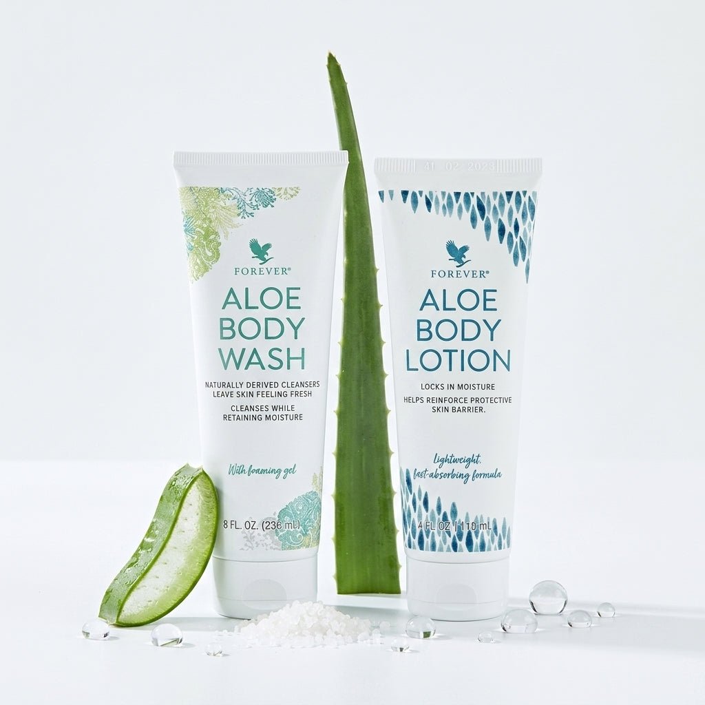 Forever Aloe Body Wash and Moisturizing Lotion care bundle with aloe vera