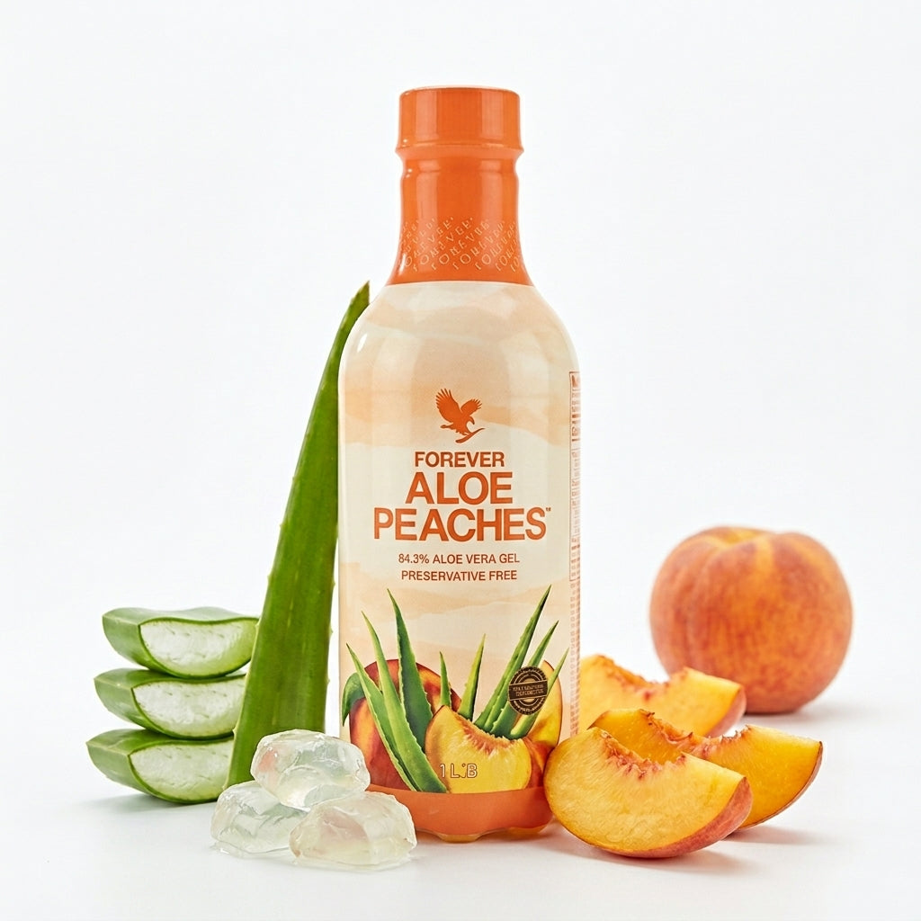 Forever Aloe Peaches met gestabiliseerde aloë vera gel uit eigen teelt