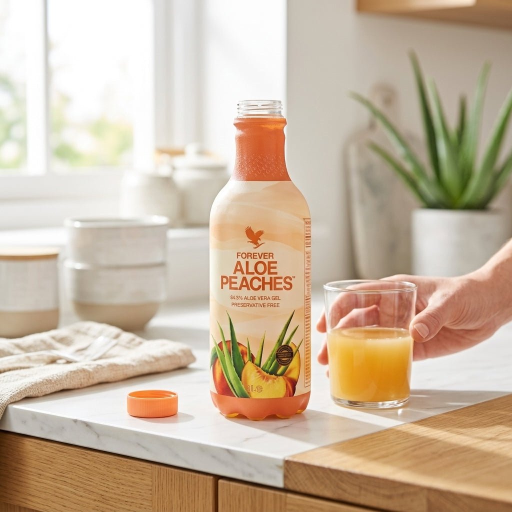 Forever Aloe Peaches Ergänzung mit Aloe Vera und Fruchtsaft
