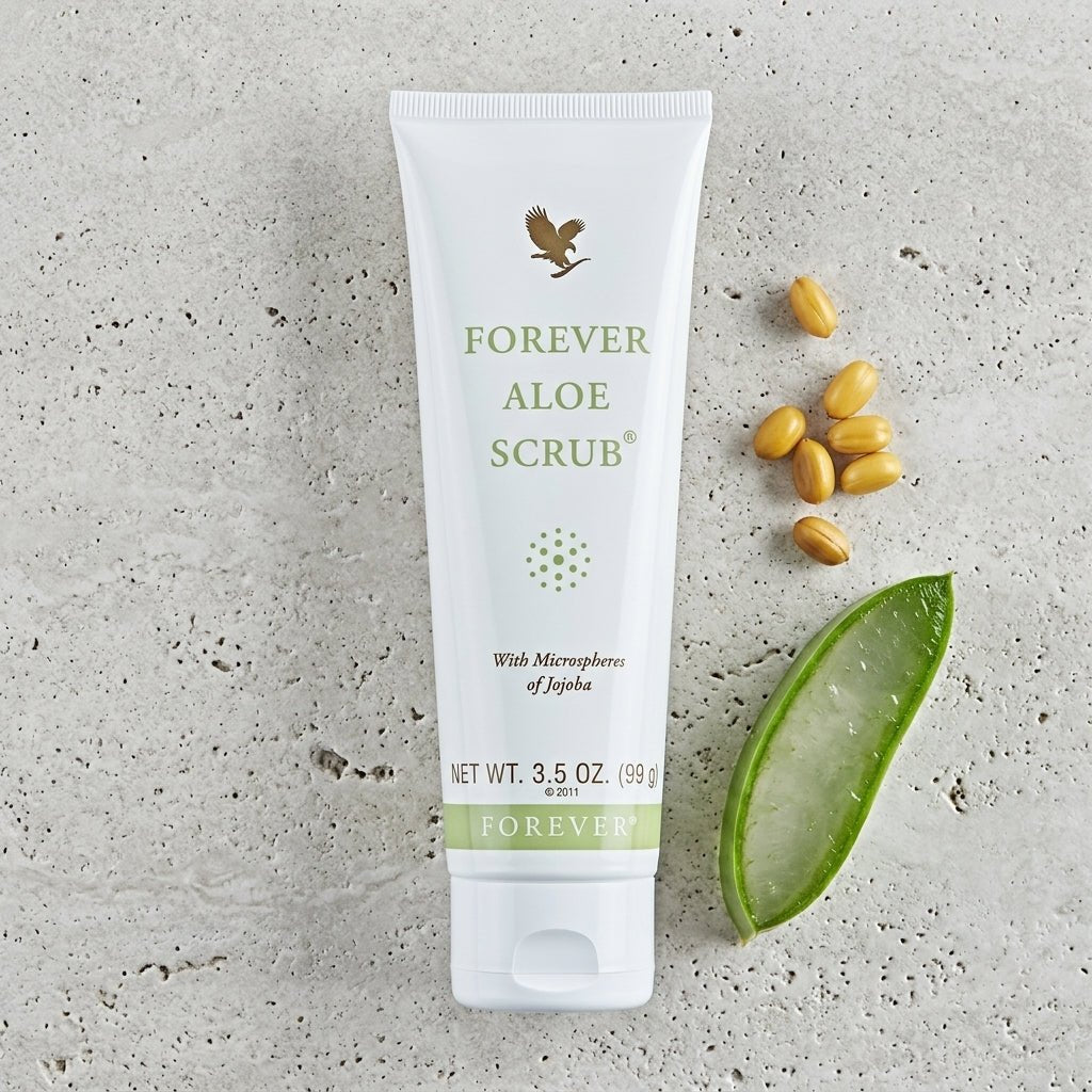 Forever Aloe Scrub avec des perles de jojoba naturelles pour un nettoyage en profondeur