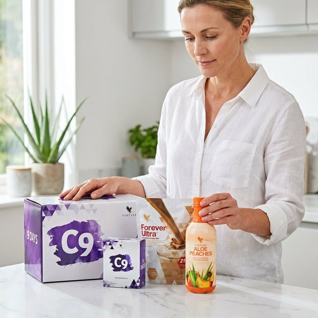 Forever C9 Frullato di pesche e cioccolato con proteine e vitamine