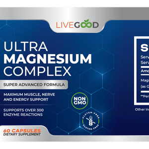 Complesso Ultra Magnesio Premium di LiveGood con forme di magnesio facilmente assorbibili per supportare il cuore, i muscoli, la funzione nervosa, il sonno e l'equilibrio energetico.