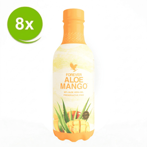 Confezione risparmio da 8 Forever Aloe Mango Gel con bevanda all'aloe vera e gusto naturale di mango