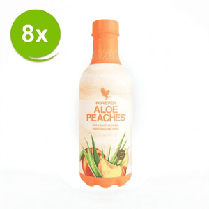 Paquete económico de 8 packs Forever Aloe Peaches con bebida de aloe vera, melocotón y uva blanca