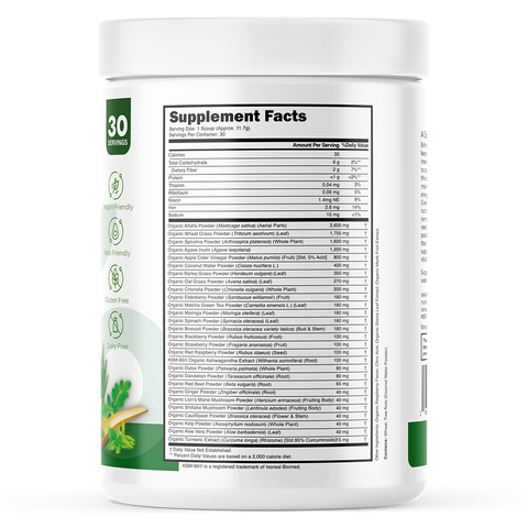 Super Greens poeder met biologische groenten, fruit en superfoods. Verhoog energie, verbeter spijsvertering en ondersteun je immuunsysteem.