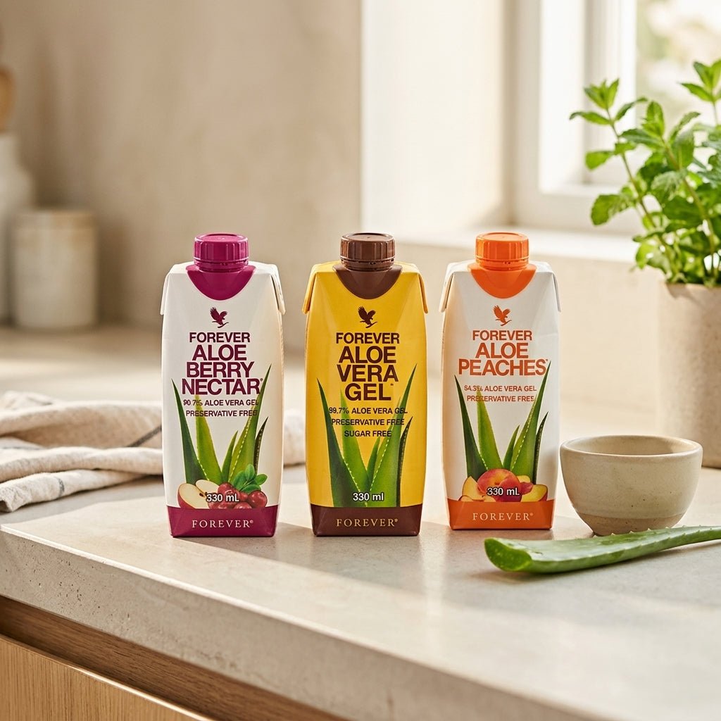 Aloe Mini Combi Package 3-Pack avec Aloe Vera Gel, Nectar de baies et pêches