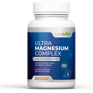 LiveGood Ultra Magnesium Complex avec du glycinate de magnésium et du gluconate pour les muscles, les nerfs, le sommeil et la réduction du stress.