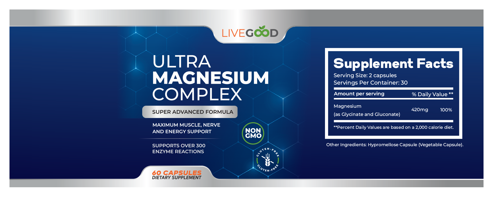 Complexe Ultra Magnésium Premium de LiveGood avec des formes de magnésium facilement absorbables pour soutenir le cœur, les muscles, la fonction nerveuse, le sommeil et l'équilibre énergétique.